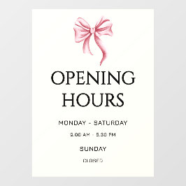 Cream Pink Bow Opening Hours Small Business Fensteraufkleber