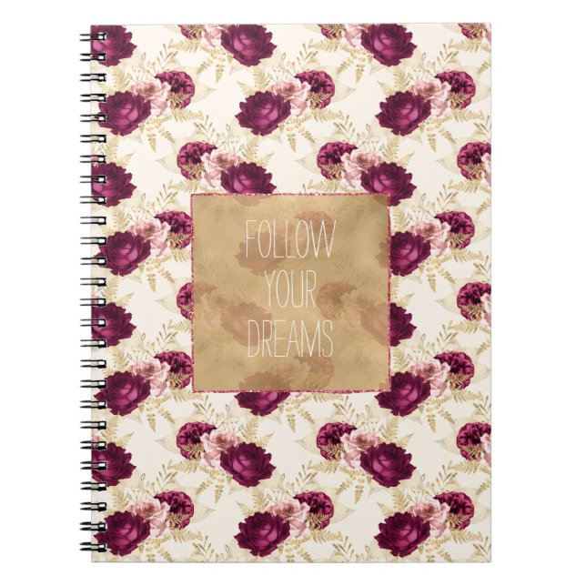 Cream Pink Burgundy Blumenzettel Notizblock (Vorderseite)