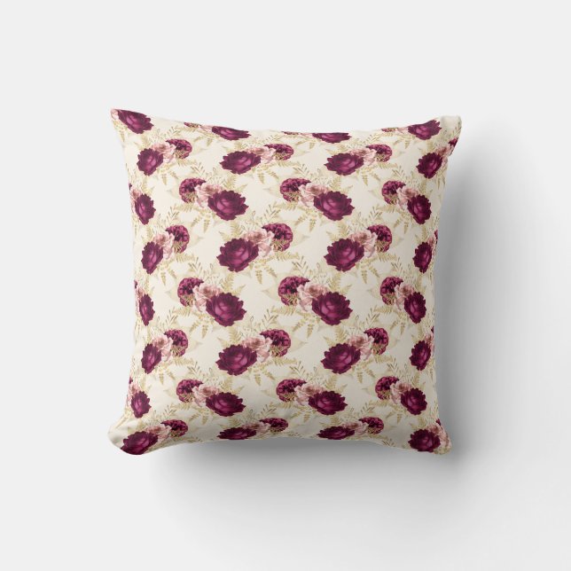 Cream Pink Burgundy Floral    Kissen (Vorderseite)