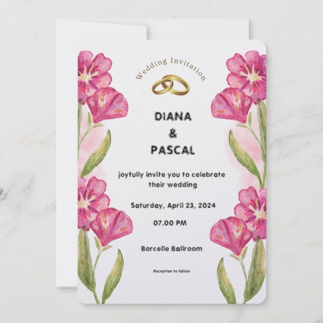 Cream Pink Watercolor Einladung zur Hochzeit (Vorderseite)
