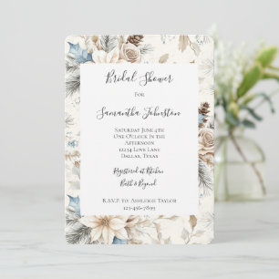 Cream Poinsettia Blue Floral Brautparty Einladung