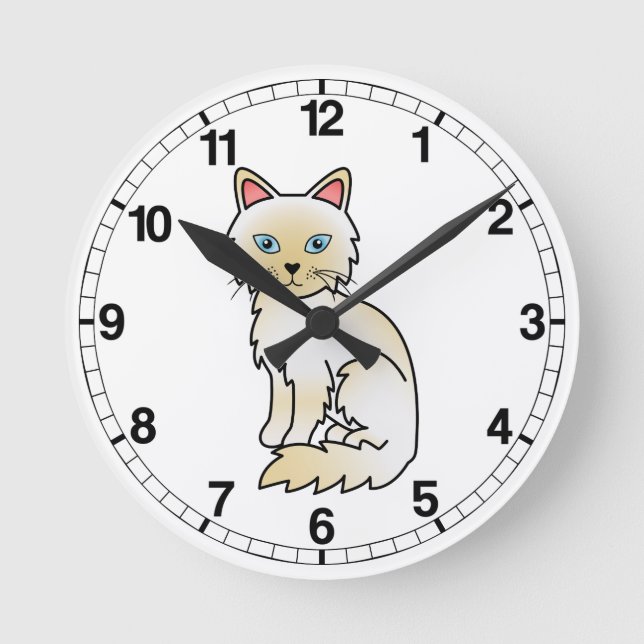 Cream Point Birman / Ragdoll Cat Runde Wanduhr (Vorderseite)