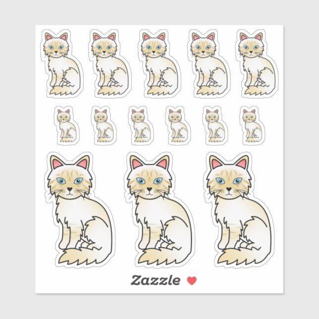 Cream Point Tabby Birman / Ragdoll Cartoon Cats Aufkleber (Blatt)