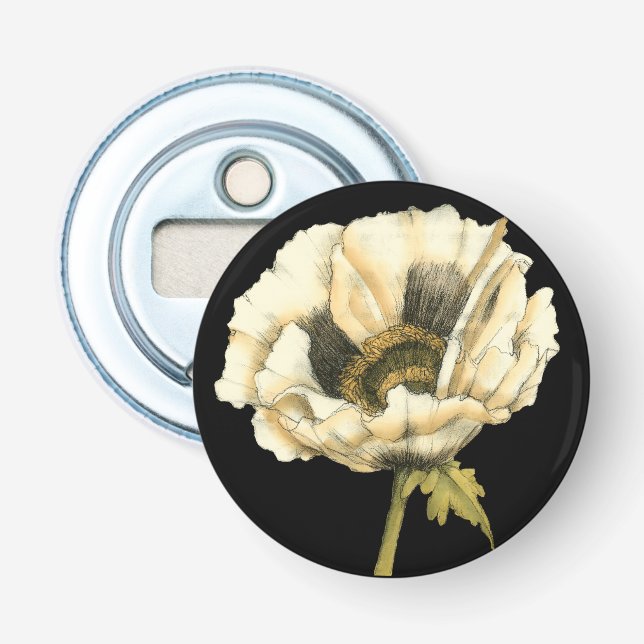 Cream Poppy Blume im schwarzen Hintergrund Flaschenöffner (Vorderseite)