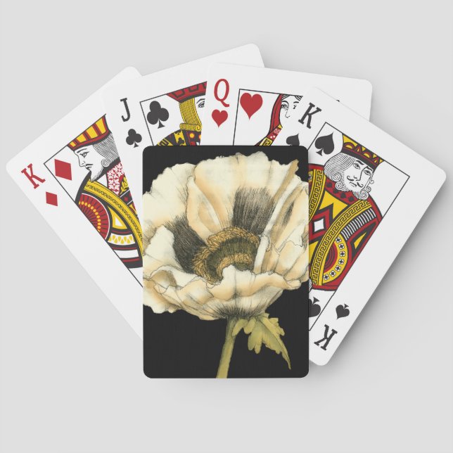 Cream Poppy Blume im schwarzen Hintergrund Spielkarten (Rückseite)
