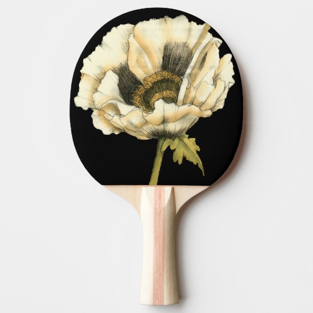 Cream Poppy Blume im schwarzen Hintergrund Tischtennis Schläger (Vorderseite)