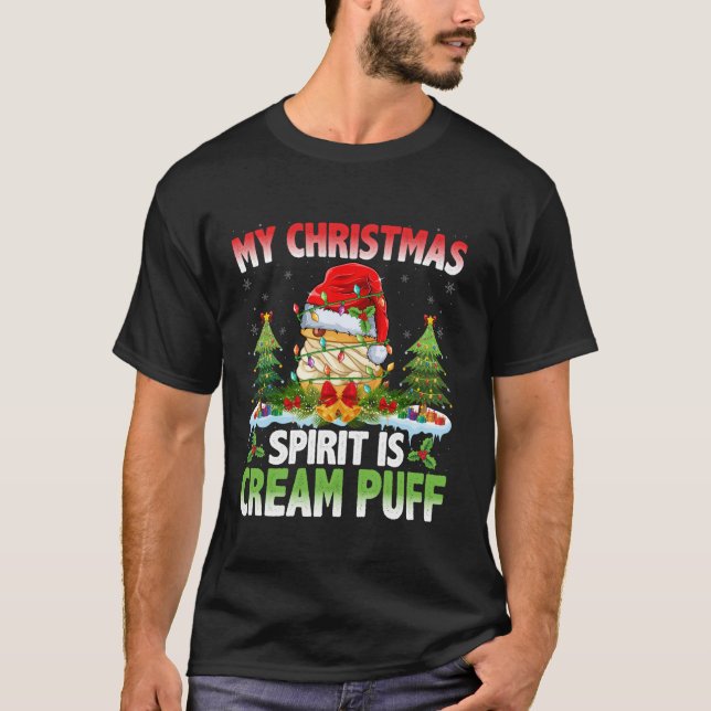 Cream Puff Tragen der Weihnachtsmannmütze Weihnach T-Shirt (Vorderseite)