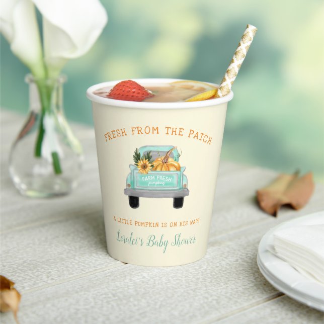 Cream Pumpkin On Wway Farm Truck Fall Baby Dusche Pappbecher (In Situ)