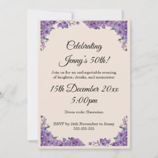 Cream & Purple Jacaranda Blumen Geburtstag  Einladung