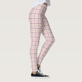 Cream Purple Plaid Classic Pattern Retro Leggings
