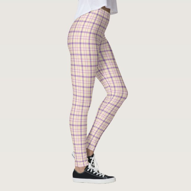 Cream Purple Plaid Classic Pattern Retro Leggings (Rechts)