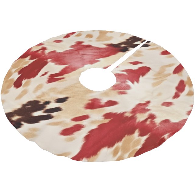 Cream Red Black Cowhide Weihnachten Polyester Weihnachtsbaumdecke (Schrägansicht)