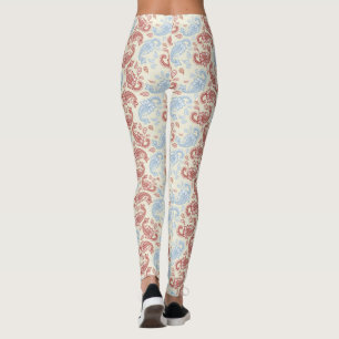 Cream-Red-Blue Paisley Leggings