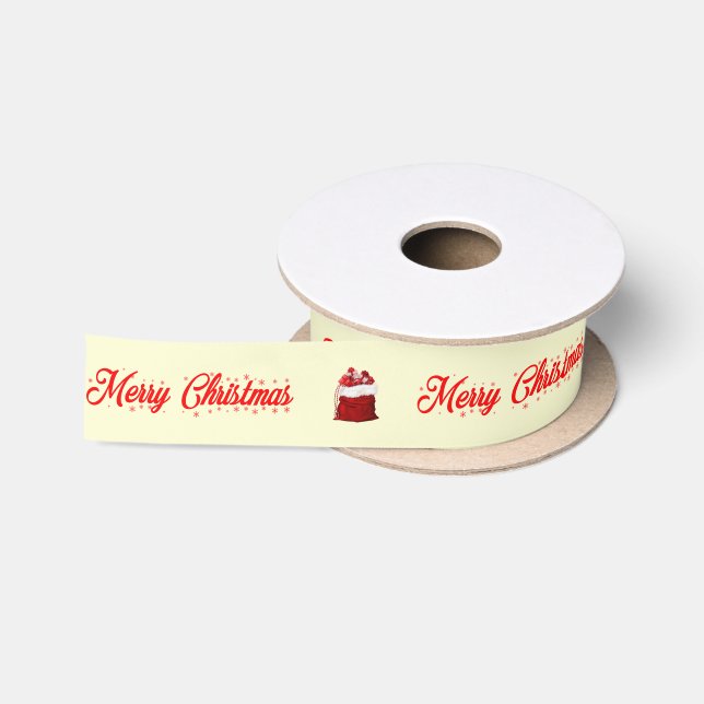 Cream Red Frohe Weihnachten mit Weihnachtsgeschenk Satinband (Spule)