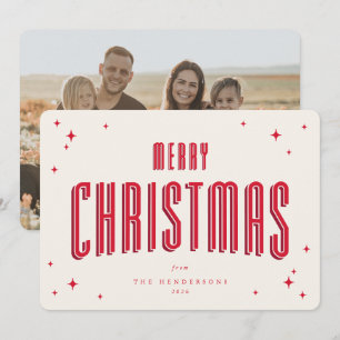 Cream+Red Frohe Weihnachten Retro-Sterne Flaches F