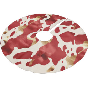 Cream Red Gold Western Cowhide Howdy Polyester Weihnachtsbaumdecke