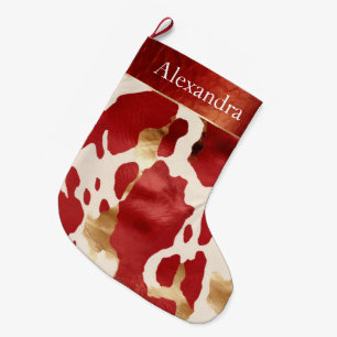 Cream Red Gold Western Cowhide Name Großer Weihnachtsstrumpf