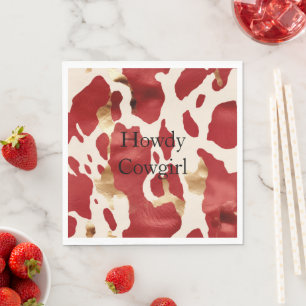 Cream Red Gold Western Cowhide Serviette