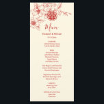 Cream Red Magnolia Chinese Wedding Menu Card Menükarte<br><div class="desc">Diese Karte bietet einen Blumenzweig in roter Magnolia auf einem cremefarbenen Hintergrund. Mit eigenen Braut- und Bräutigamen,  dem Hochzeitstermin und einem eigenen Menütext. Auf der Rückseite in rot sind die Initialen zu ändern.</div>