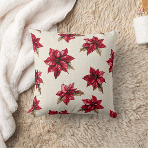 Cream Red Poinsettia Weihnachten Kissen