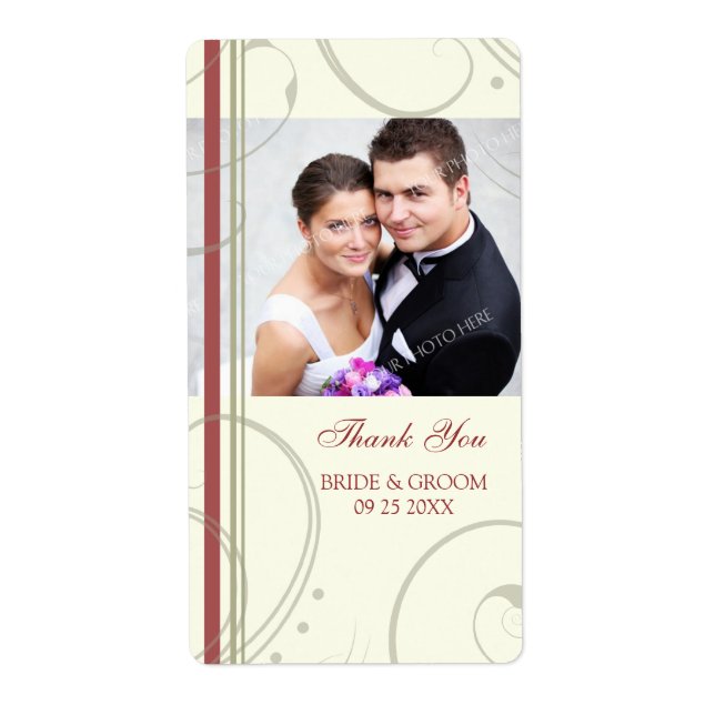 Cream Red Swirls Photo Wedding Étiquettes (Devant)