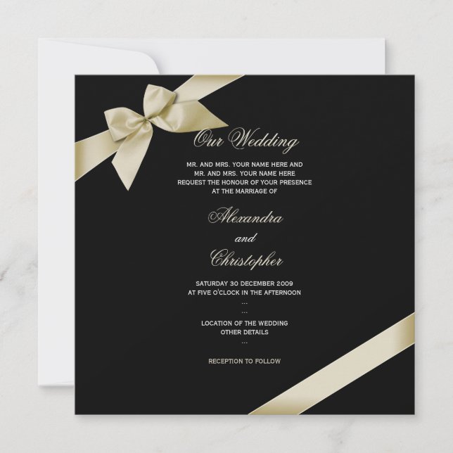 Cream Ribbon Wedding Ankündigung 2 (Vorderseite)