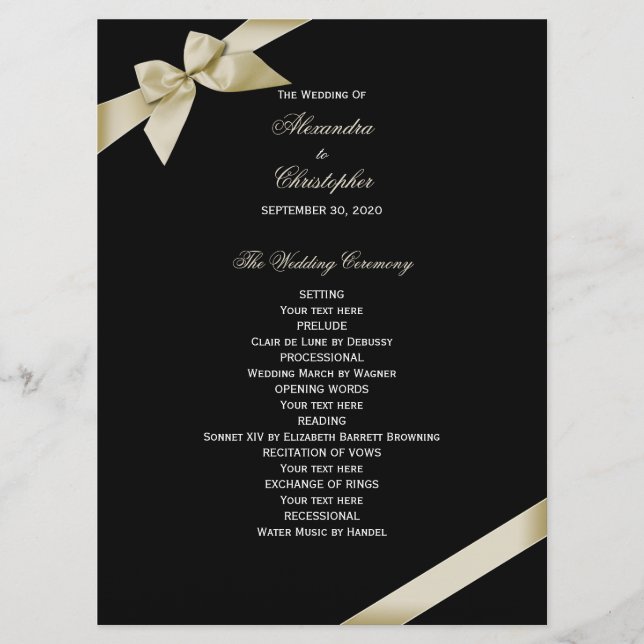 Cream Ribbon Wedding Programme (Devant)