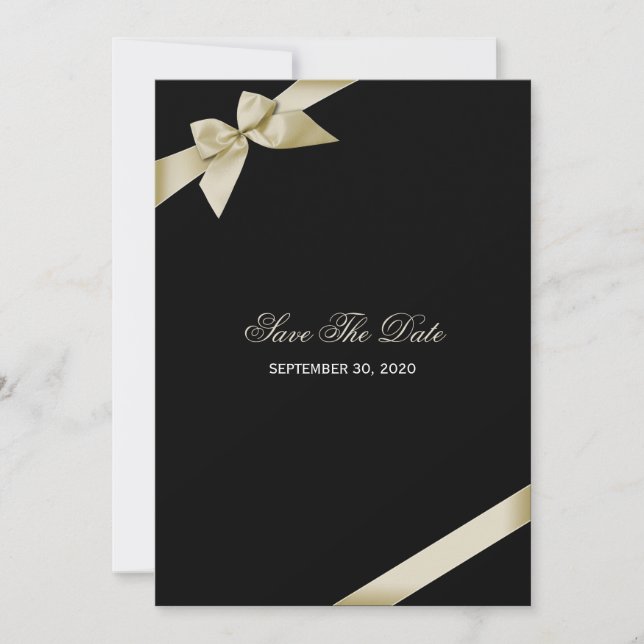 Cream Ribbon Wedding Save the Date (Vorderseite)