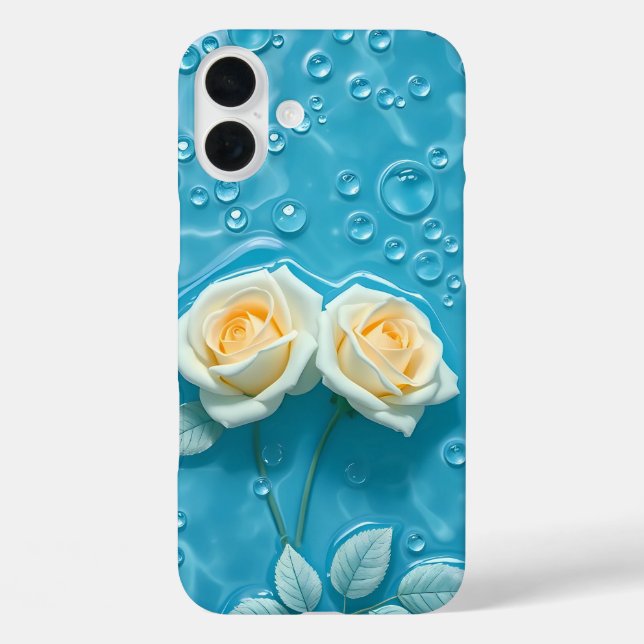 Cream-Rose auf Aqua Blue Art Case-Mate iPhone Case (Rückseite)