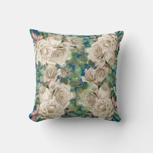CREAM ROSE EUCALYPTUS BOTANISCHER BLAU KISSEN