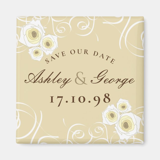 Cream Rose Wirbel Romantische Hochzeit speichern d Magnet (Vorne)
