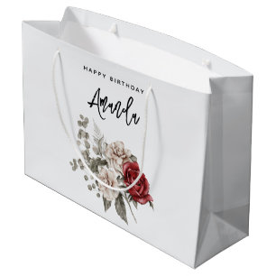 Cream & Rote Rose Boho Blume Bouquet Geburtstag Große Geschenktüte