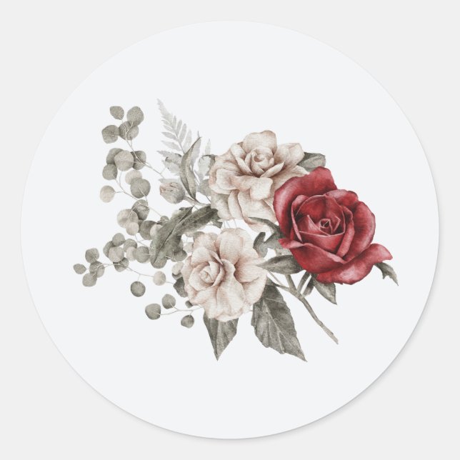 Cream & Rote Rose Boho Blume Bouquet Runder Aufkleber (Vorderseite)