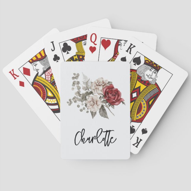 Cream & Rote Rose Boho Blume Bouquet Spielkarten (Rückseite)