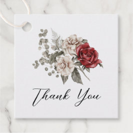 Cream & Rote Rose Boho Blume Bouquet Vielen Dank Geschenkanhänger