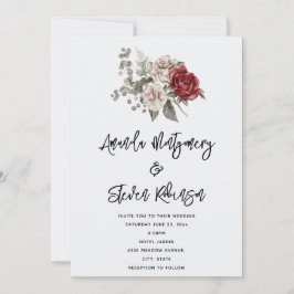 Cream & Rote Rose Boho Floral Bouquet Wedding Einladung