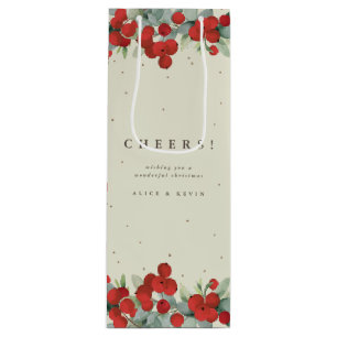 Cream Roter Beeren + Eukalyptus Weihnachten/Feiert Geschenktüte Für Weinflaschen