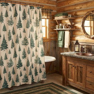 Cream Rustic Wald Baum Duschvorhang