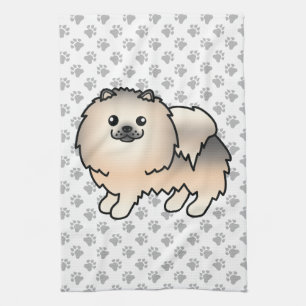 Cream Sable Pomeranian Süßer Cartoon-Hund & Pfoten Geschirrtuch