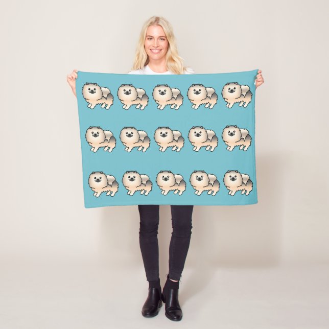 Cream Sable Spitz Hunde Muster auf blau Fleecedecke (Beispiel)