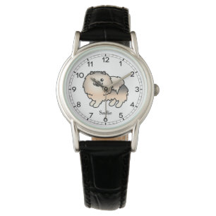 Cream Sable Spitz Niedlich Cartoon Dog & Name Armbanduhr
