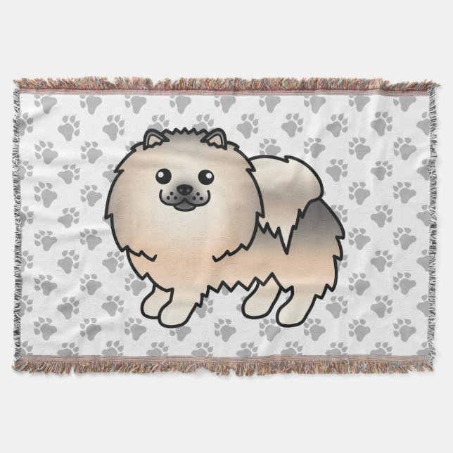 Cream Sable Spitz Niedlich Cartoon Dog & Paws Decke (Vorderseite)