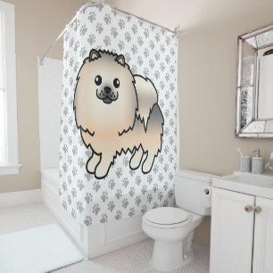Cream Sable Spitz Niedlich Cartoon Dog & Paws Duschvorhang