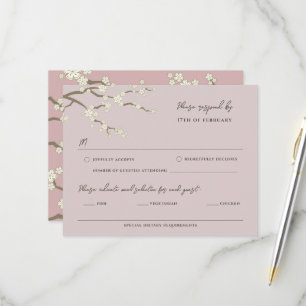 Cream Sakura Blume Kirschblüten Rosa Hochzeit RSVP Karte