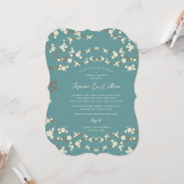 Cream Sakura Kirschblüten Aquamarine Hochzeit Asie Einladung