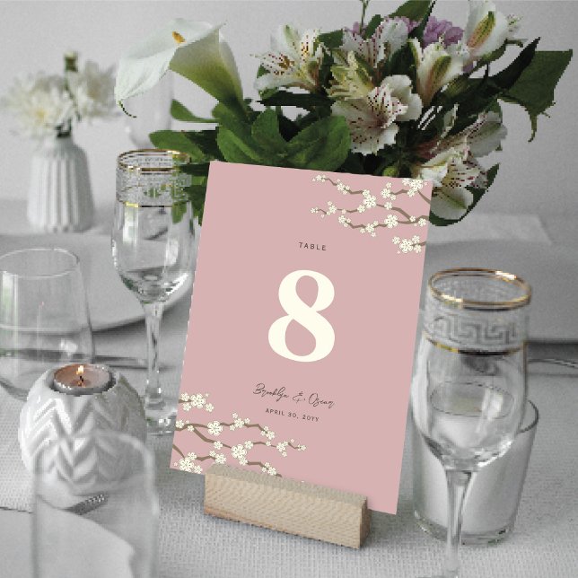 Cream Sakura Kirschblüten Elegante Hochzeit in Asi Tischnummer (Ivory White/Cream Sakura Cherry Blossoms Elegant Asian Wedding Table Number Card @ fat_fa_tin)
