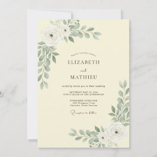 Cream Salbei Blätter Hochzeit Einladung