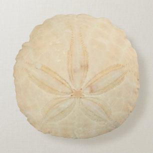 Cream Sand Dollar Nautical Coast Round Pillow Rundes Kissen