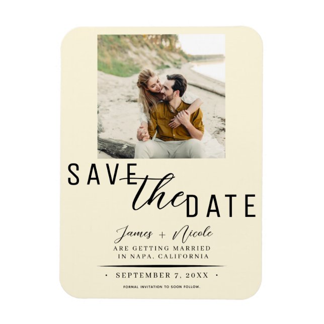 Cream Save the Date Foto Wedding Magnet (Vertikal)