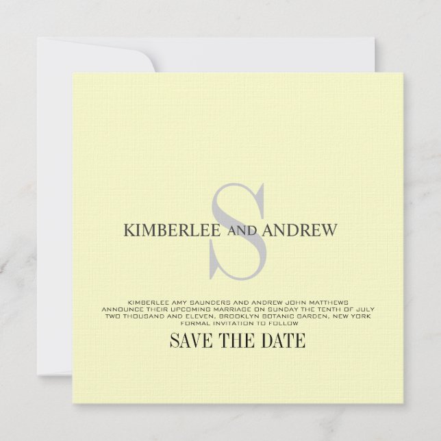 Cream Save the Date Monogram Wedding Ankündigung (Vorderseite)